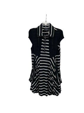 P Luca Striped Shift Dress Collared Black/White Size Small Oversized Pockets New